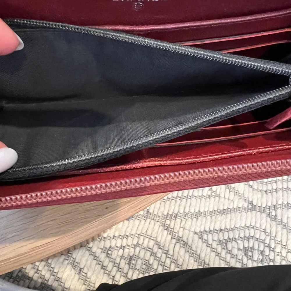 AUTHENTIC CHANEL red calfskin/lamb skin leather zip around wallet. - Picture 7 of 10